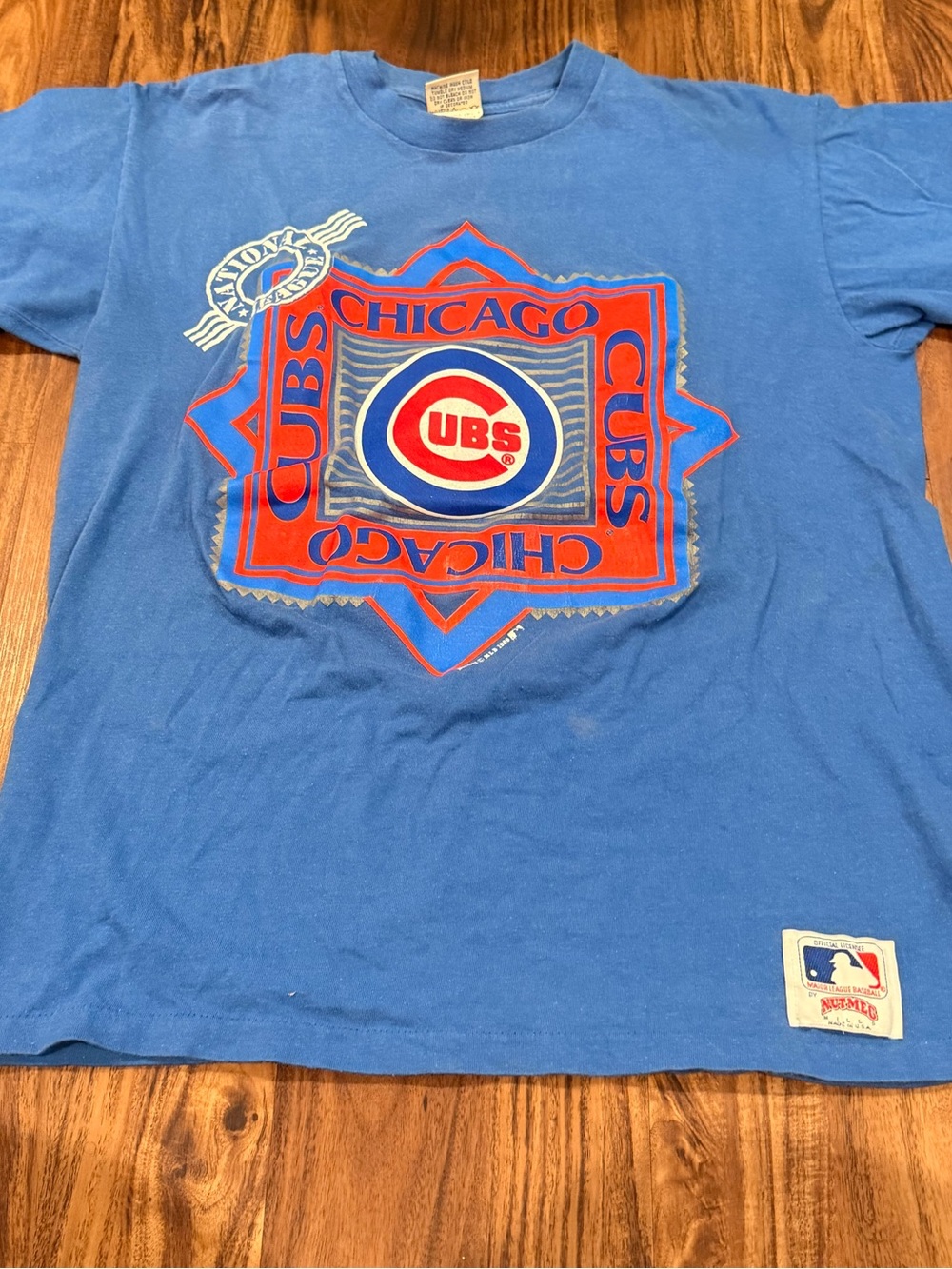 VTG Nutmeg Mills Chicago Cubs T-Shirt Mens XL Blue Made In USA Single Stitch